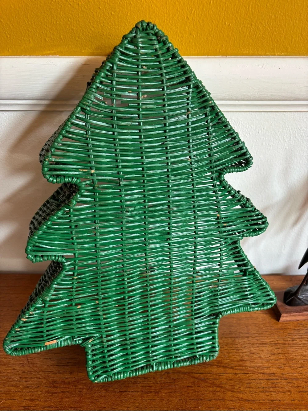 Vintage green pine tree Christmas tree wicker basket decor table decor shelf
